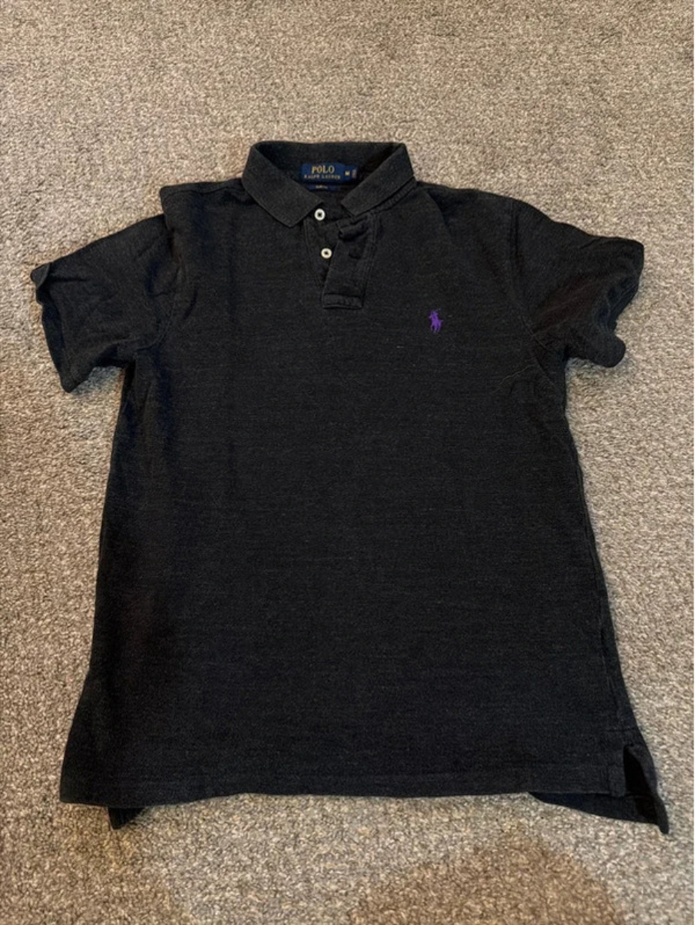 Charcoal grey or faded black modern slim-fit Polo shirts in size Medium